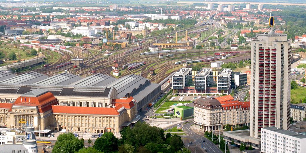Luftaufnahme des Energie Event Centers in Leipzig 