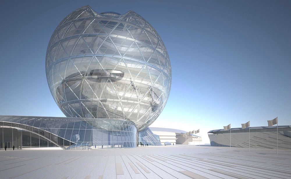 Rendering von Glaskugel in der Pavillon der EXPO 2017 in Astana Kazakhstan