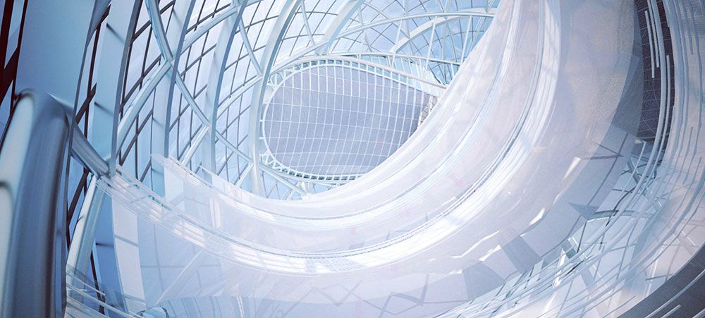 Rendering von Innenstruktur des Glaskugels für EXPO 2017 in Astana