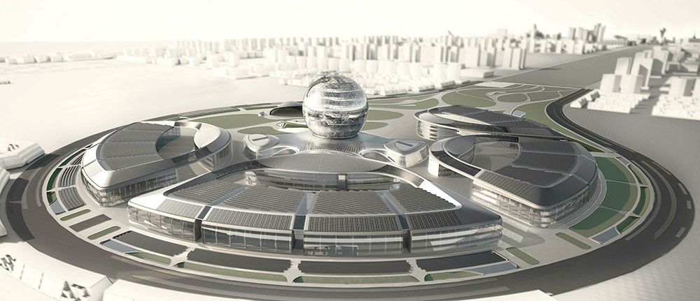 Rendering vom Gebäudekomplex der EXPO 2017 in Astana 