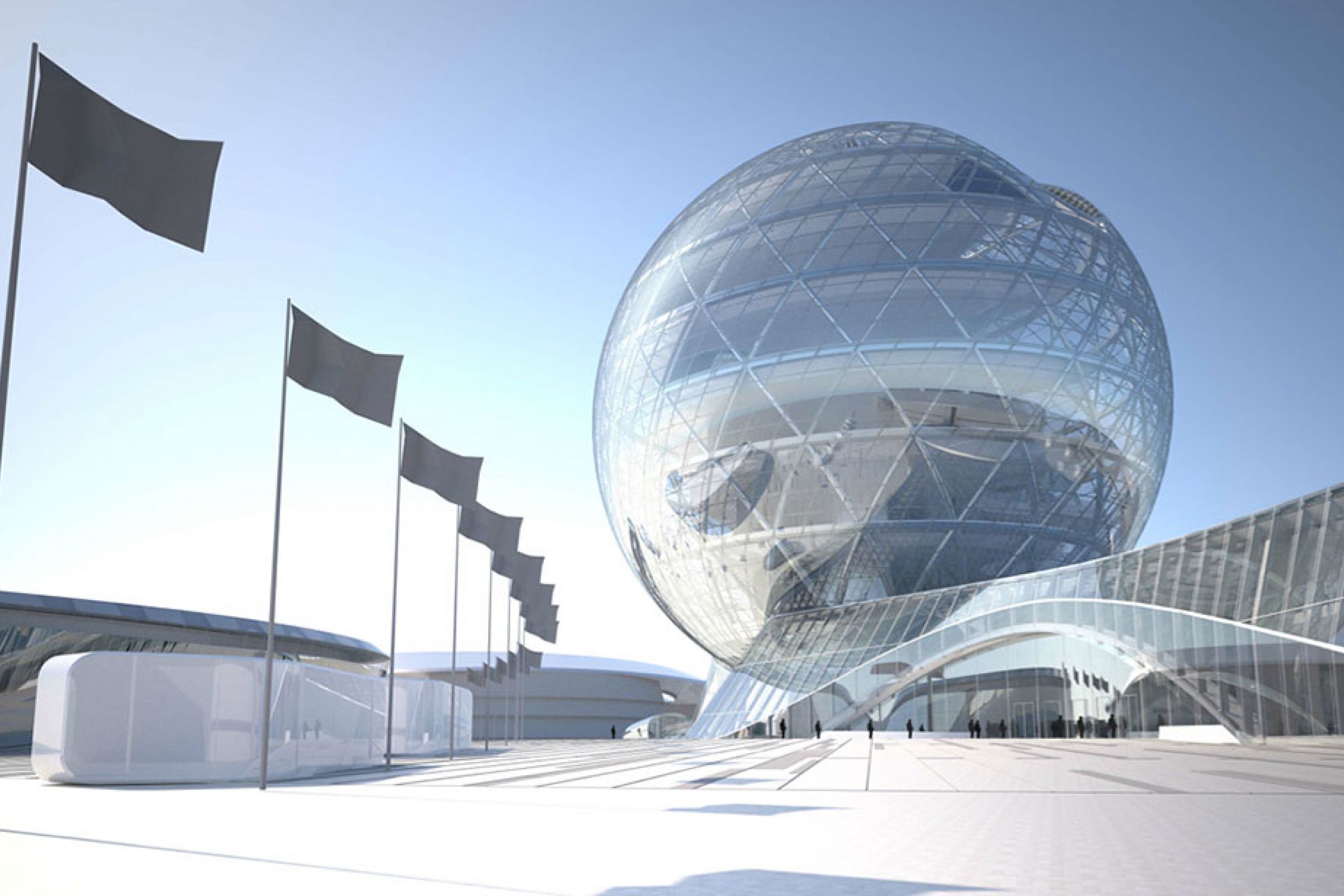 Rendering für die Fassadenplanung des Glaskugels für die EXPO 2017 in Astana