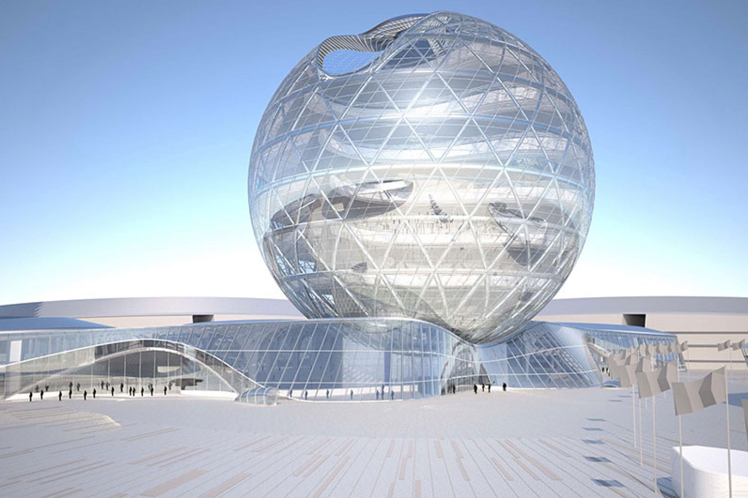 Rendering vom Glaskugel des Pavilions für EXPO 2017 in Astana